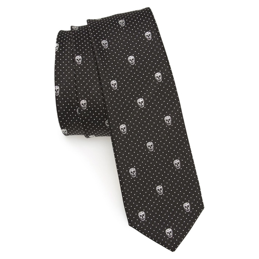 Alexander McQueen Skull Polkadot Skinny Tie